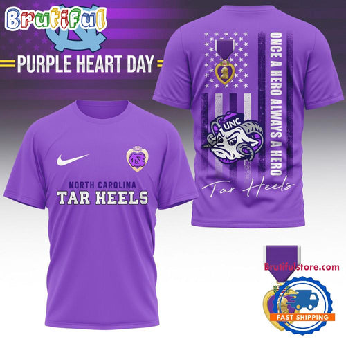 North Carolina Tar Heels NCAA National Purple Heart Day Unisex 3D Shirt