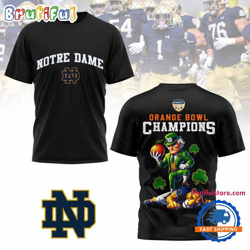 Notre Dame Fighting Irish 2025 Orange Bowl Champions All Over Print Black T Shirt