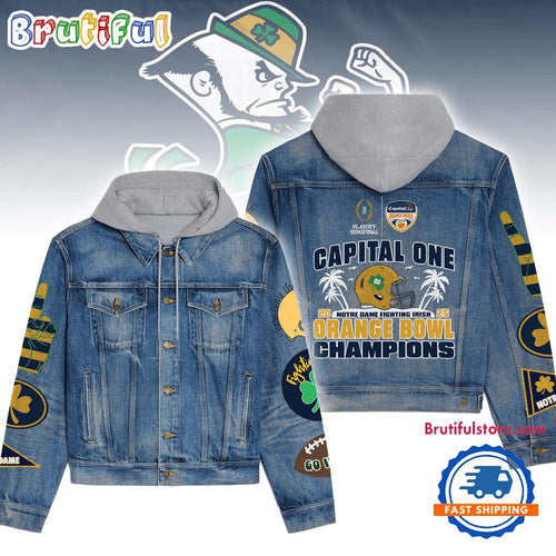 Notre Dame Fighting Irish 2025 Orange Bowl Champions Hooded Denim Jacket