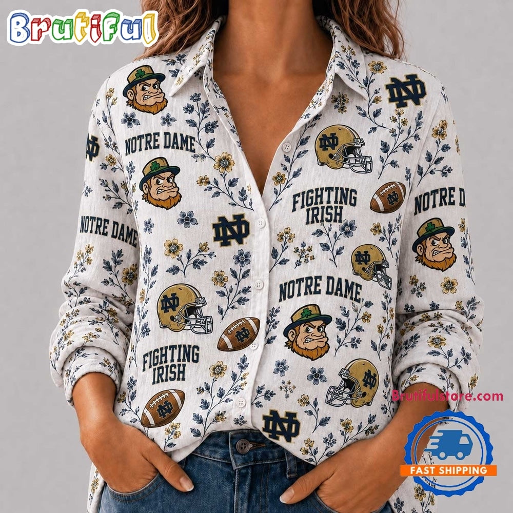 Notre Dame Fighting Irish NCAA College Spirit Blossoms Women Casual Shirt