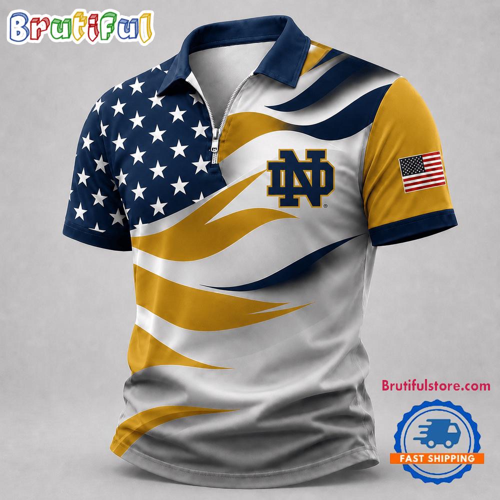 Notre Dame Fighting Irish NCAA Freedom Wave Zipper Polo Shirt