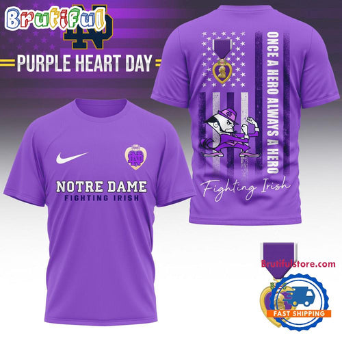 Notre Dame Fighting Irish NCAA National Purple Heart Day Unisex 3D Shirt