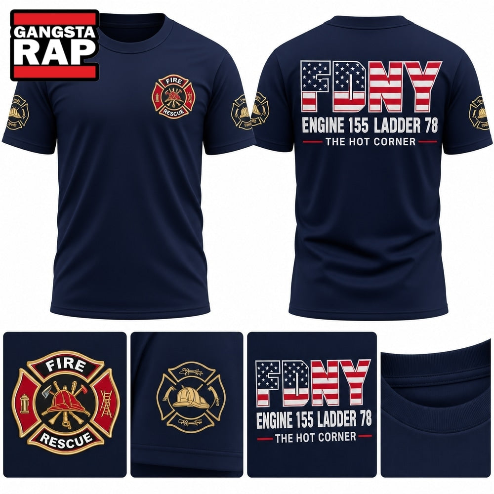 Notre Dame Football Coach Freeman FDNY Engine 155 Ladder 78 The Hot Corner T Shirt
