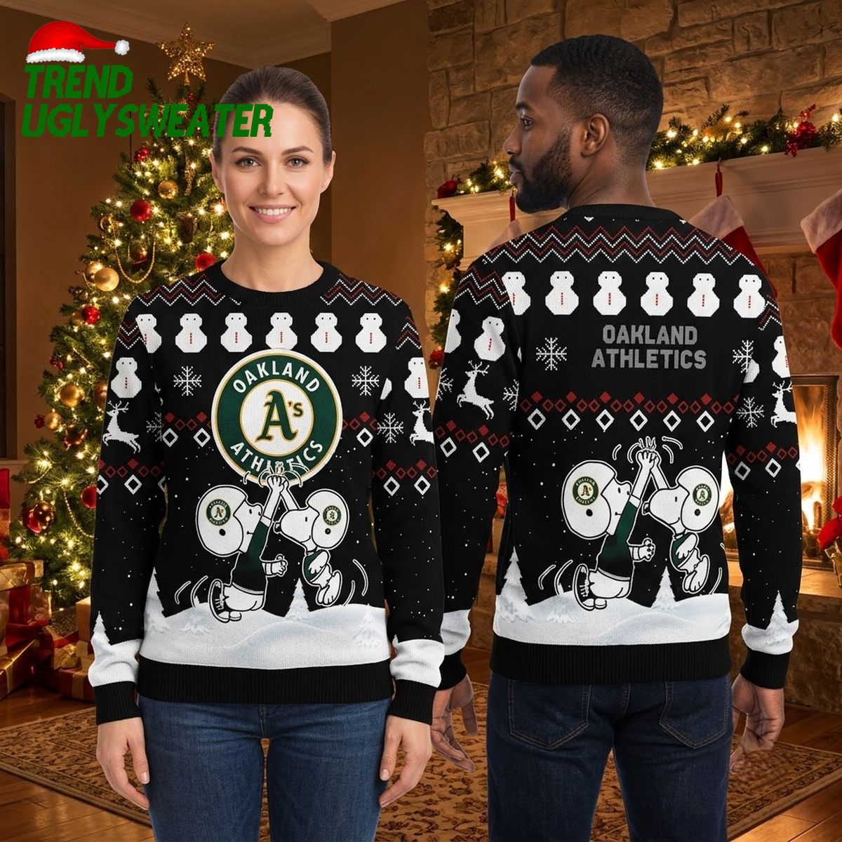 Oakland Athletics Snoopy Baseball Ugly Christmas Sweater