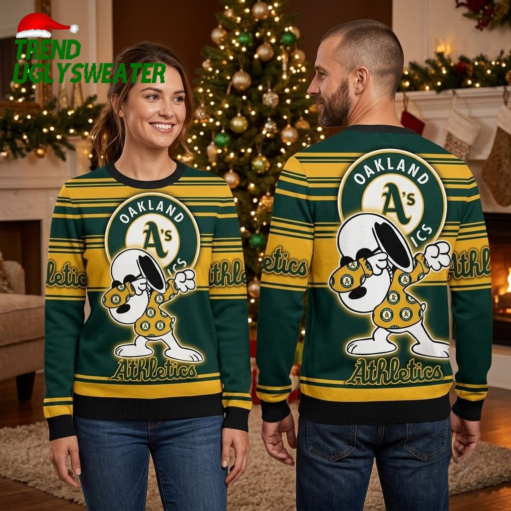 Oakland Athletics Snoopy With A’s Logo Ugly Christmas Sweater
