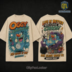 Oggy and the Cockroaches Beige Cartoon T-Shirt