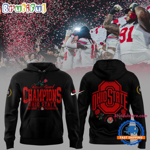 Ohio State Buckeyes Champions Rose Bowl 2025 New Design Black Hoodie
