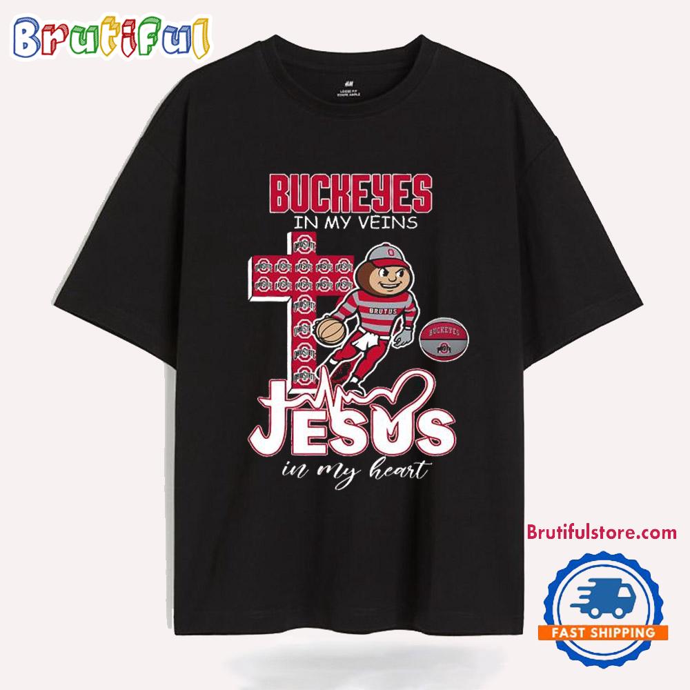 Ohio State Buckeyes In My Veins Jesus In My Heart Mascot T Shirt