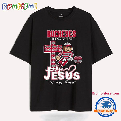 Ohio State Buckeyes In My Veins Jesus In My Heart Mascot T Shirt