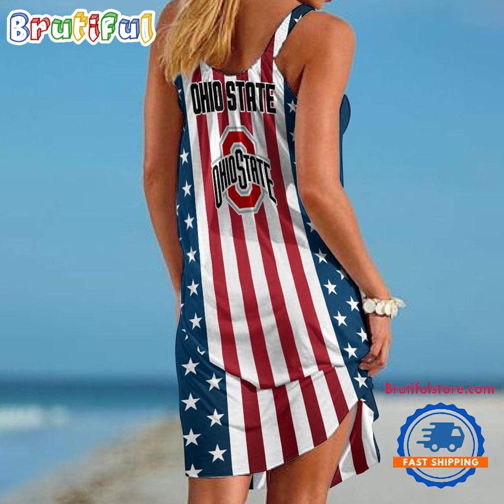 Ohio State Buckeyes In My Veins USA In My Heart Independence Day Women’s Summer Beach Sling Dress