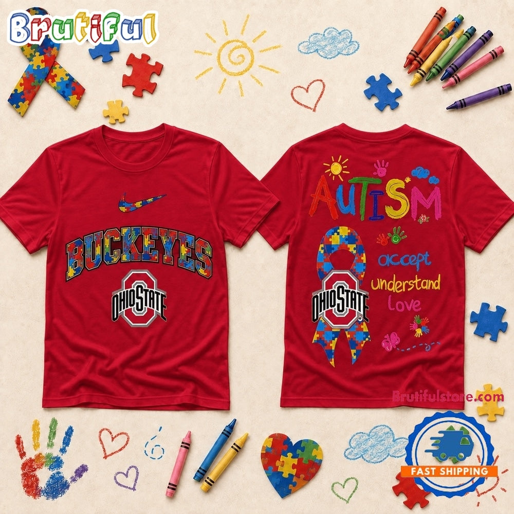 Ohio State Buckeyes NCAA Autism Awareness Puzzle Ribbon T Shirt