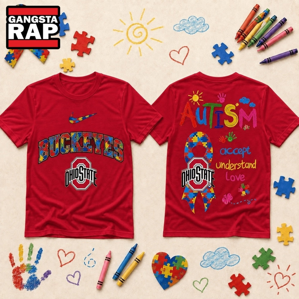 Ohio State Buckeyes NCAA Autism Awareness Puzzle Ribbon Hoodie T-Shirt