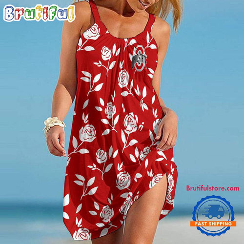Ohio State Buckeyes Rose Pattern Women’s Summer Beach Sling Dress