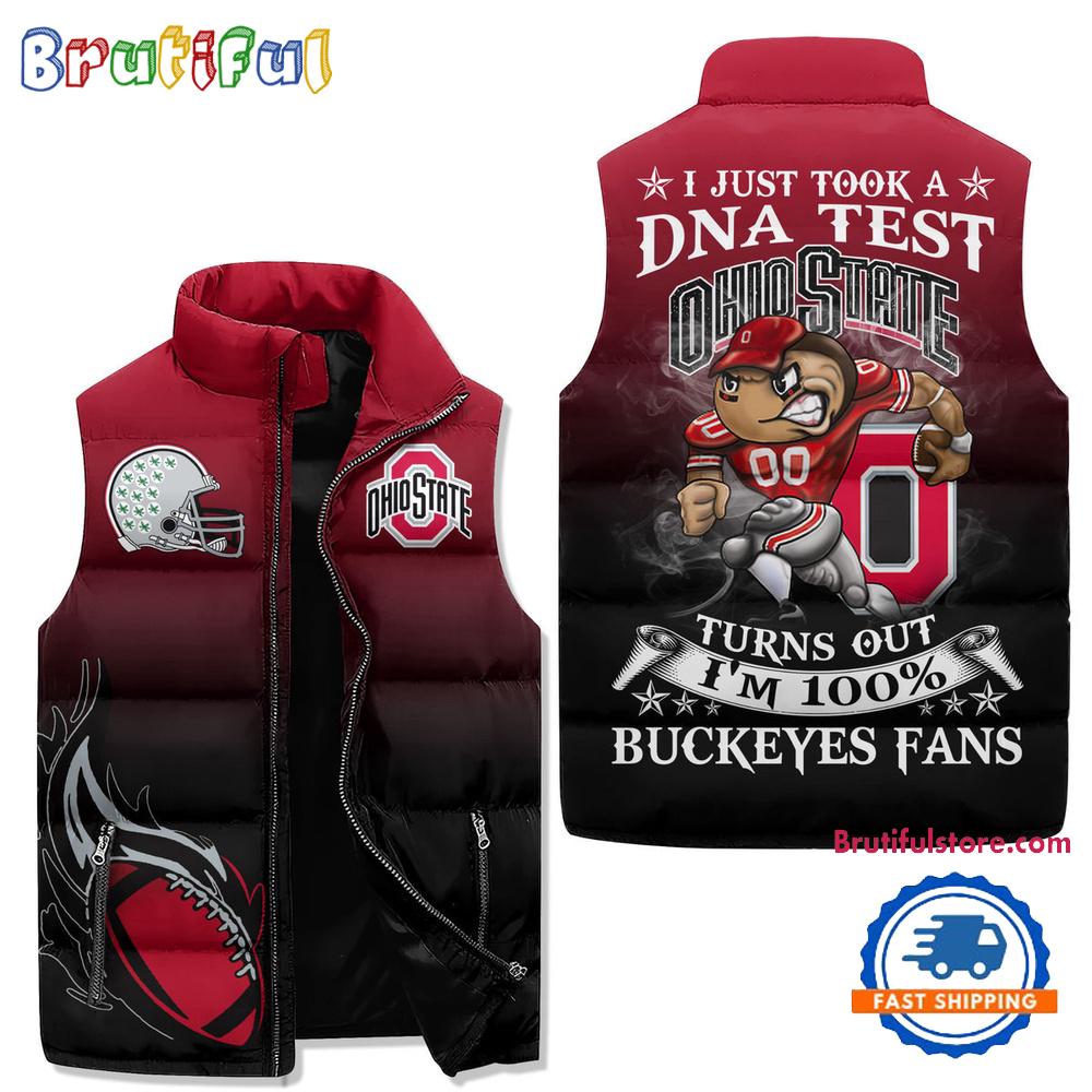 Ohio State Buckeyes Sporty Mascot Design Sleeveless Puffer Jacket
