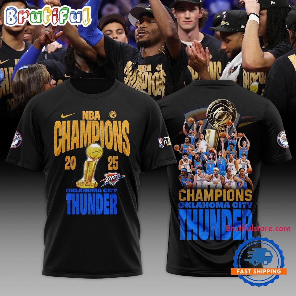 Oklahoma City Thunder 2025 NBA Champions Confetti Team Player Locker Room 3D Shirt