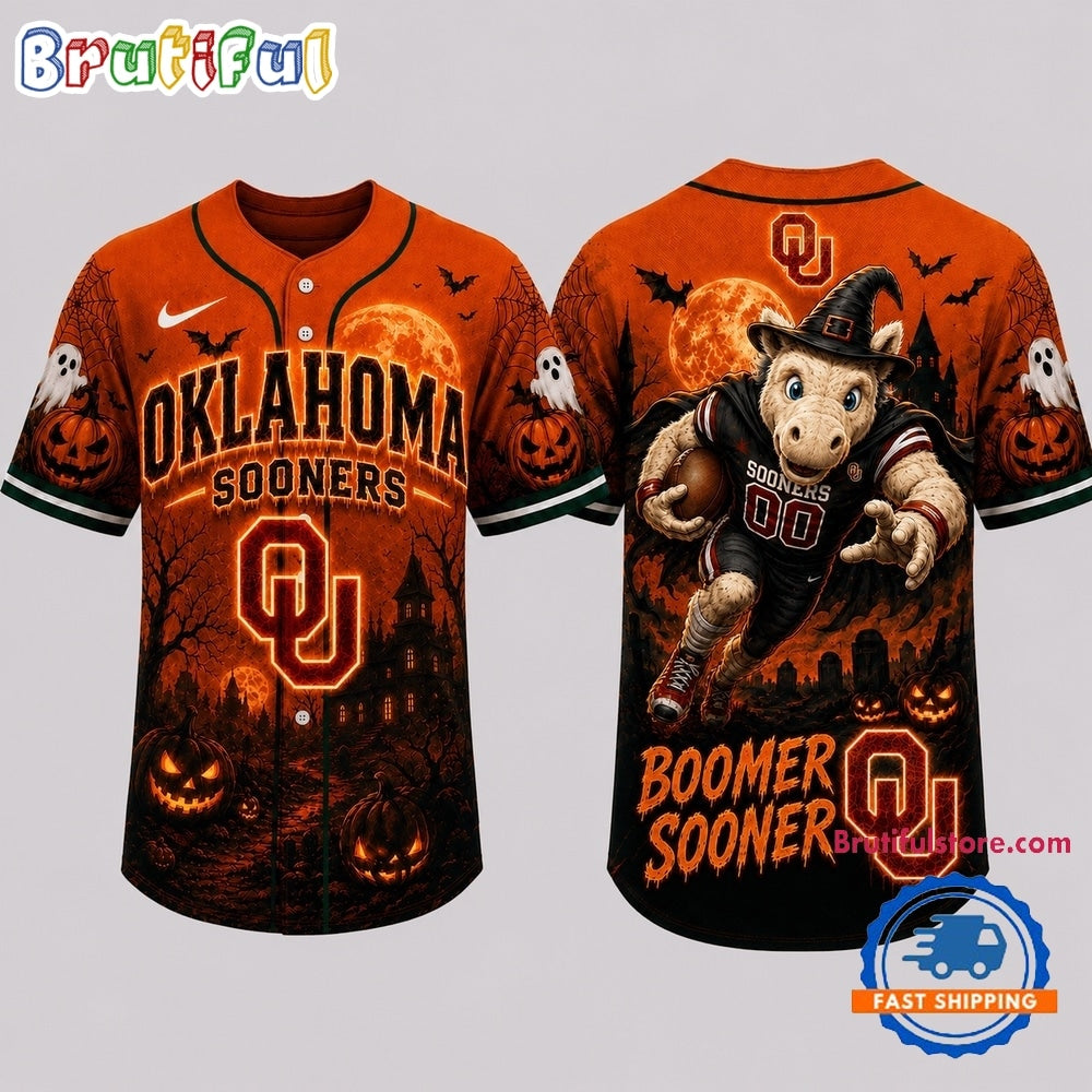 Oklahoma Sooners NCAA Haunted Night Halloween Baseball Jersey Shirt