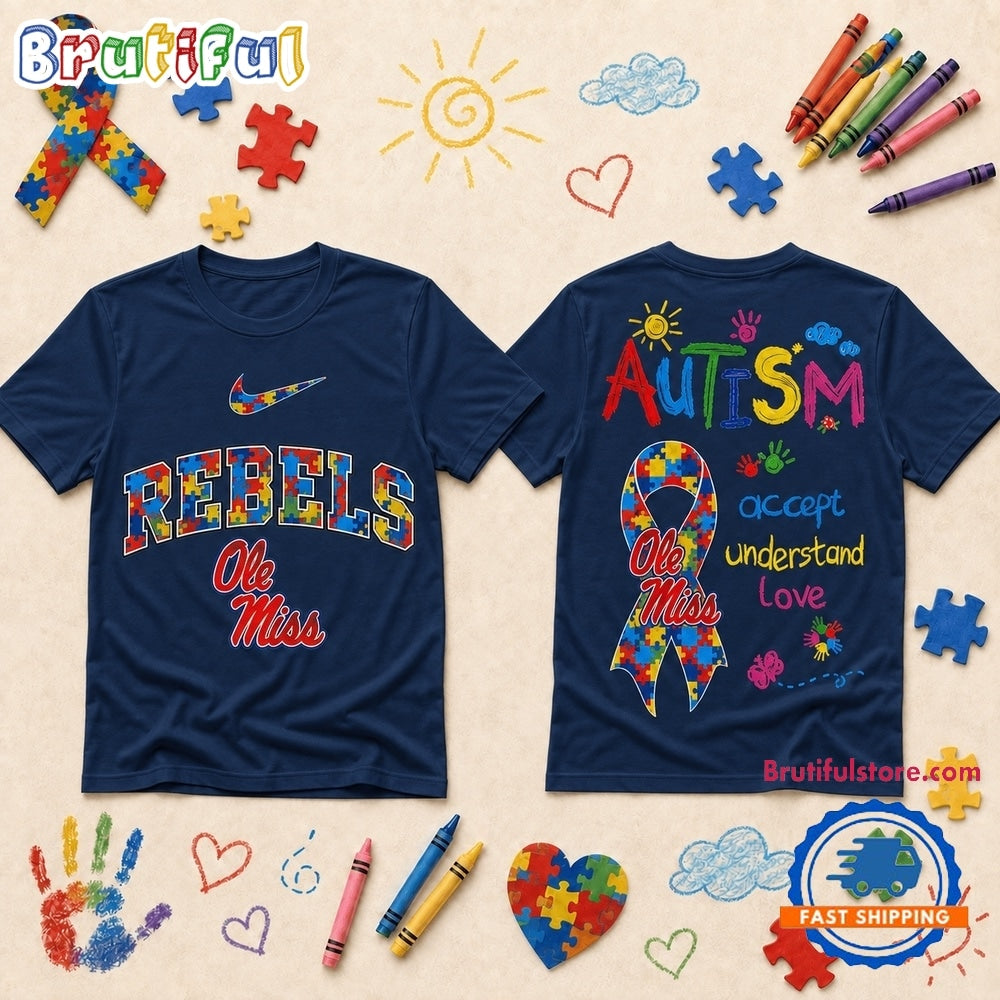 Ole Miss Rebels NCAA Autism Awareness Puzzle Ribbon T Shirt