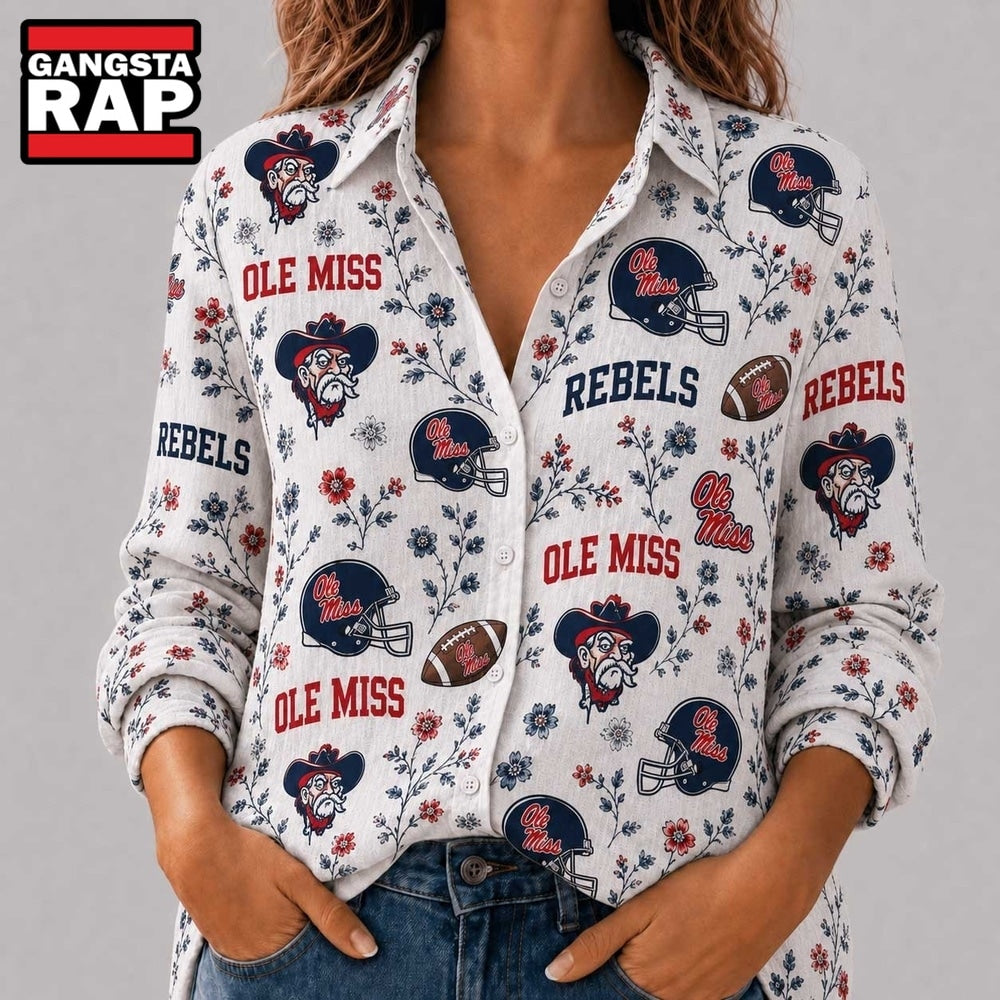 Ole Miss Rebels NCAA College Spirit Blossoms Women Casual Shirt