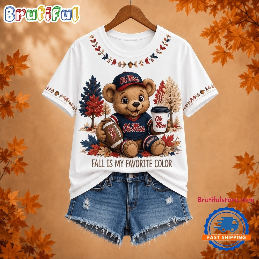 Ole Miss Rebels NCAA Fall Is My Favorite Color Football Unisex 3D Shirt