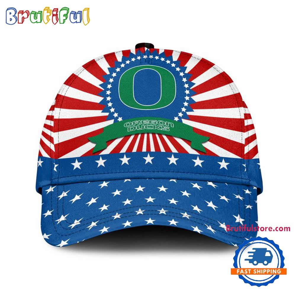 Oregon Ducks American Flag Pattern Independence Day Baseball Cap