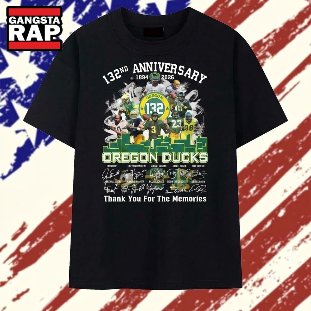 Oregon Ducks Football 132nd Anniversary Signatures Thank You For The Memories T Shirt