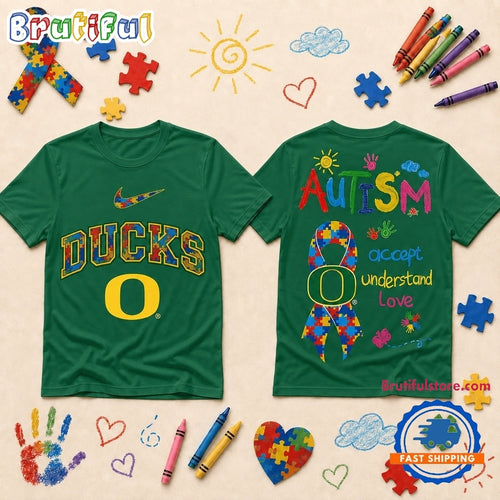 Oregon Ducks NCAA Autism Awareness Puzzle Ribbon T Shirt