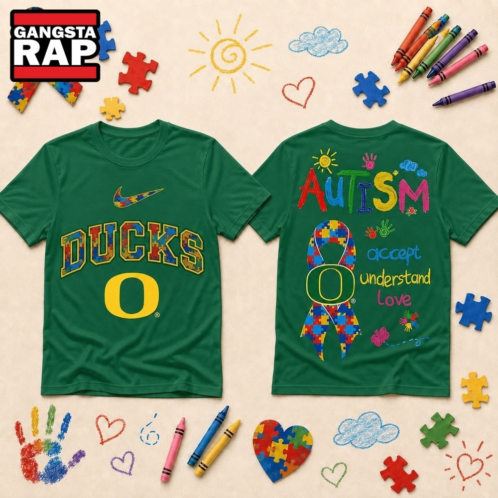 Oregon Ducks NCAA Autism Awareness Puzzle Ribbon Hoodie T-Shirt