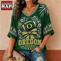 Oregon Ducks NCAA Vintage Floral Bow V Neck T Shirt