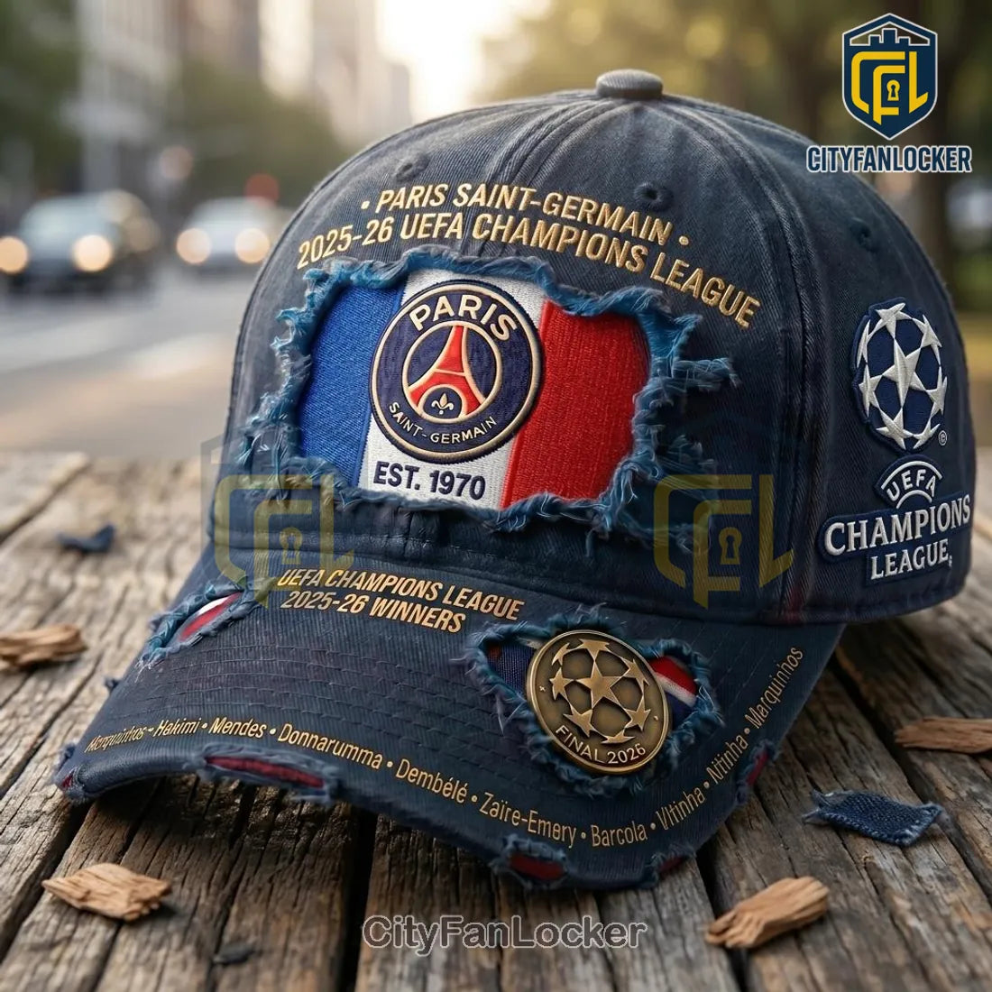 Paris Saint-Germain 2025-26 Champions League Distressed Baseball Cap