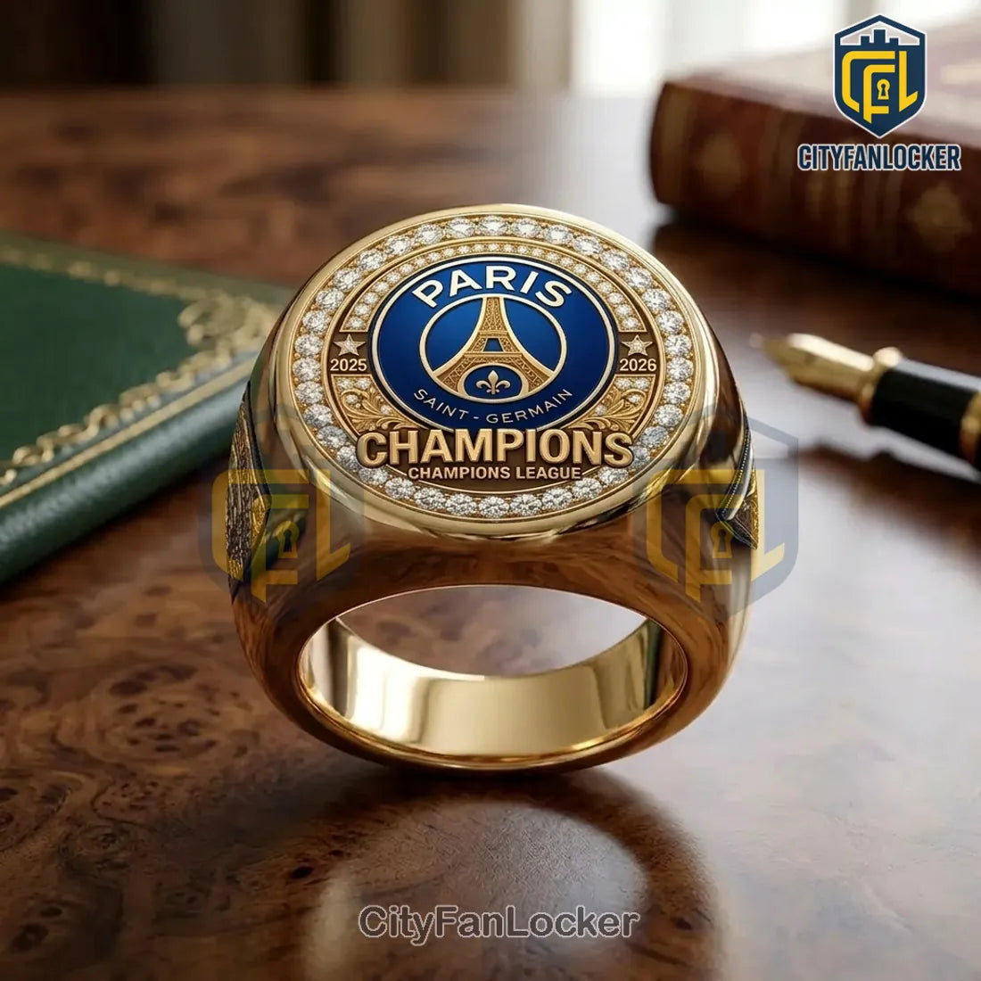 Paris Saint-Germain Champions 2025 2026 Engraved Gold Ring