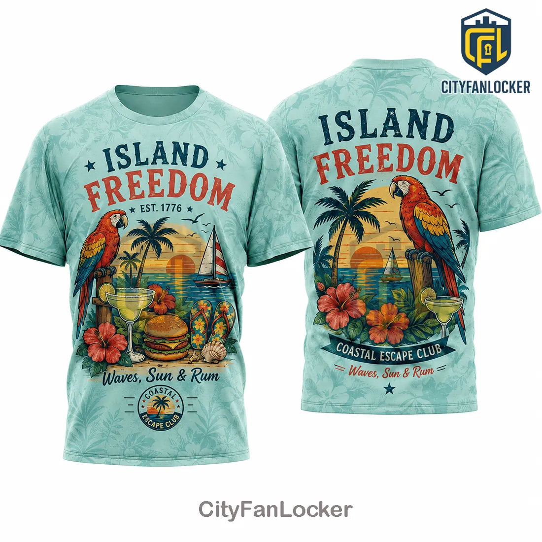 Patriotic Island Freedom Coastal Sunset Parrot 1776 Tropical T-Shirt