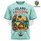 Patriotic Island Freedom Coastal Sunset Parrot 1776 Tropical T-Shirt