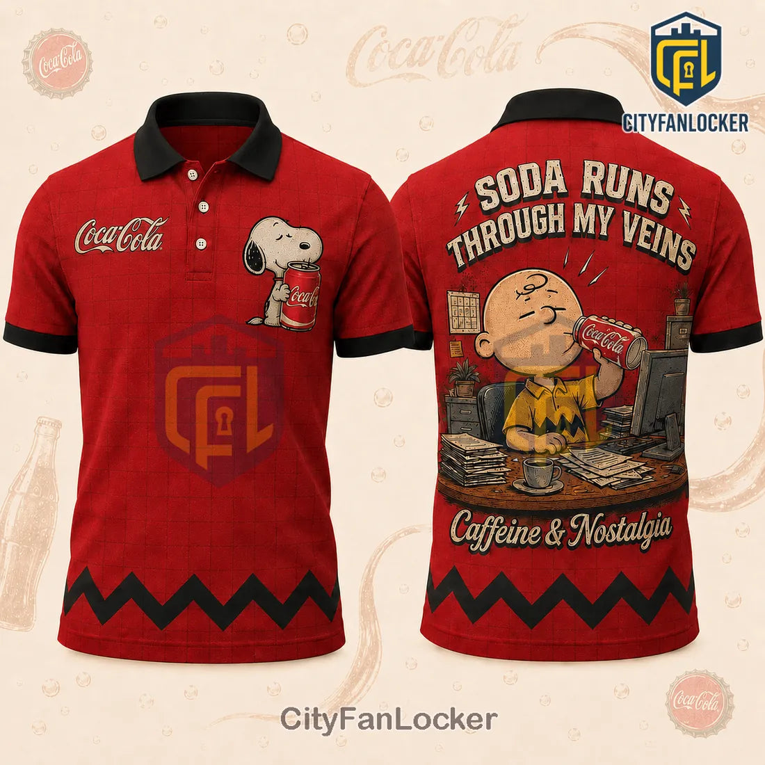 Peanuts x Coca-Cola Snoopy and Charlie Brown Red Polo Shirt