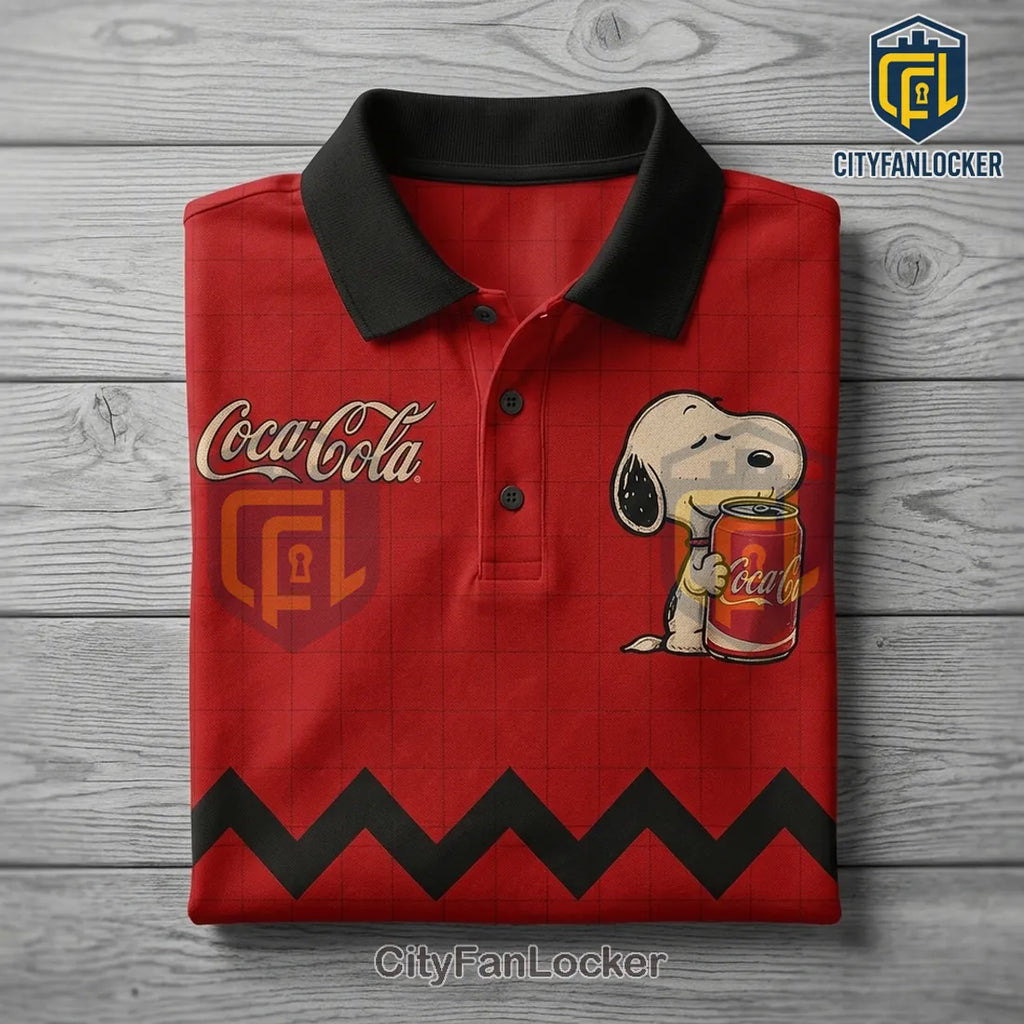 Peanuts x Coca-Cola Snoopy and Charlie Brown Red Polo Shirt