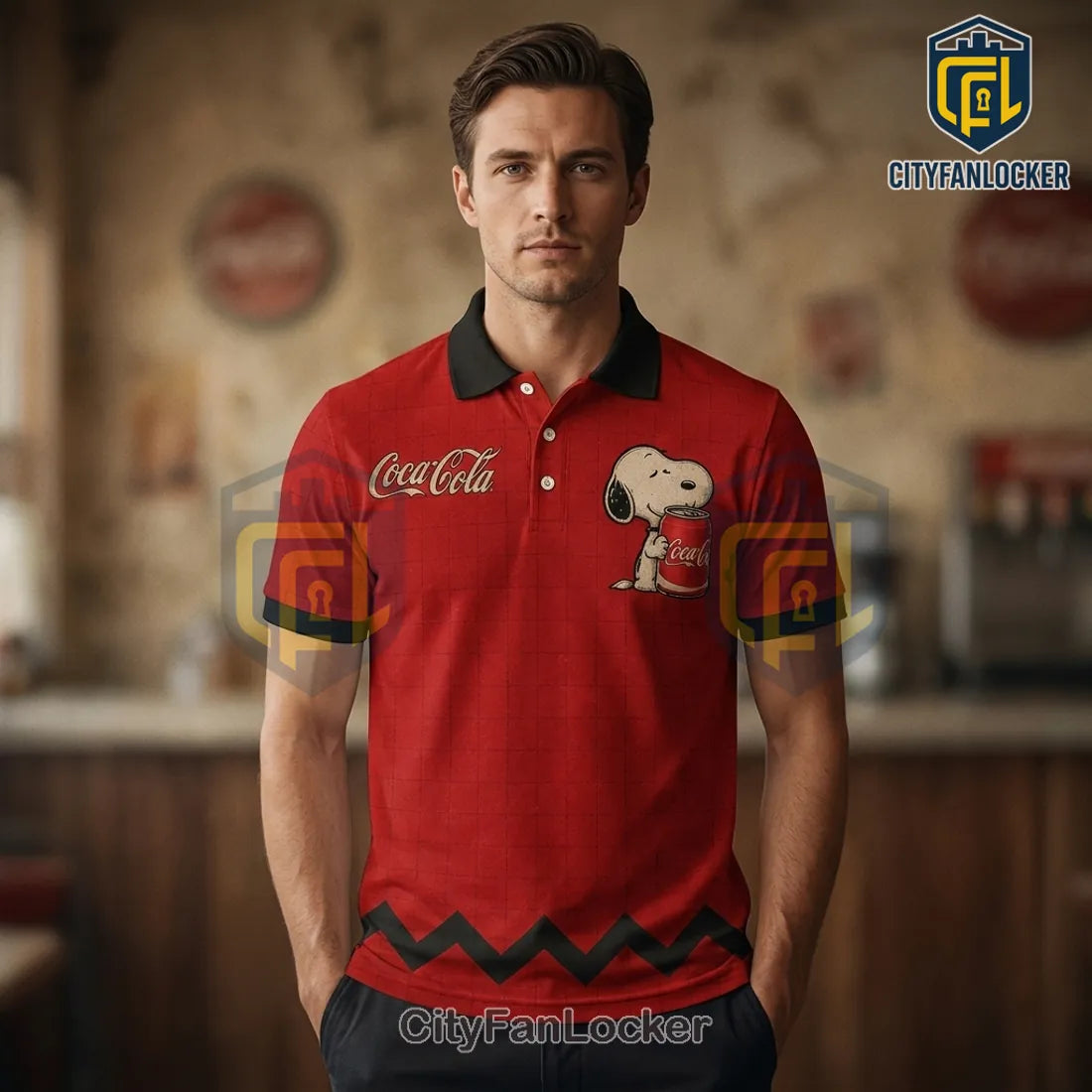 Peanuts x Coca-Cola Snoopy and Charlie Brown Red Polo Shirt