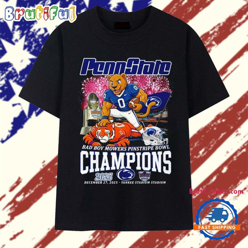 Penn State 2025 Bad Boy Mowers Pinstripe Bowl Champions mascot T Shirt