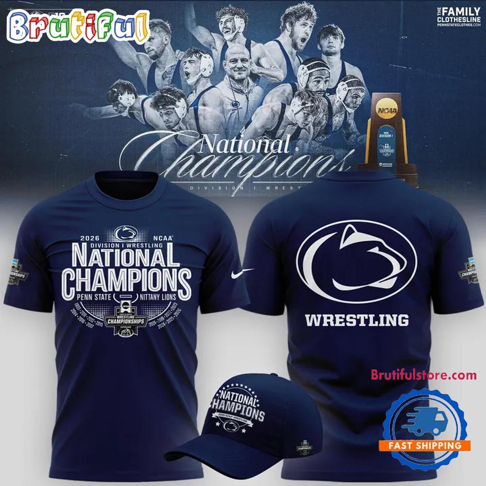 Penn State Nittany Lions 2026 NCAA Wrestling National Champions Logo Design T Shirt