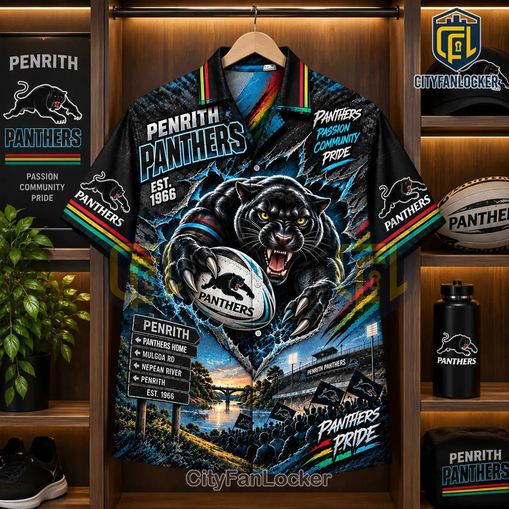 Penrith Panthers Mascot Black Hawaiian Shirt