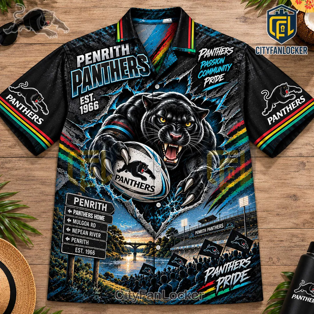 Penrith Panthers Mascot Black Hawaiian Shirt