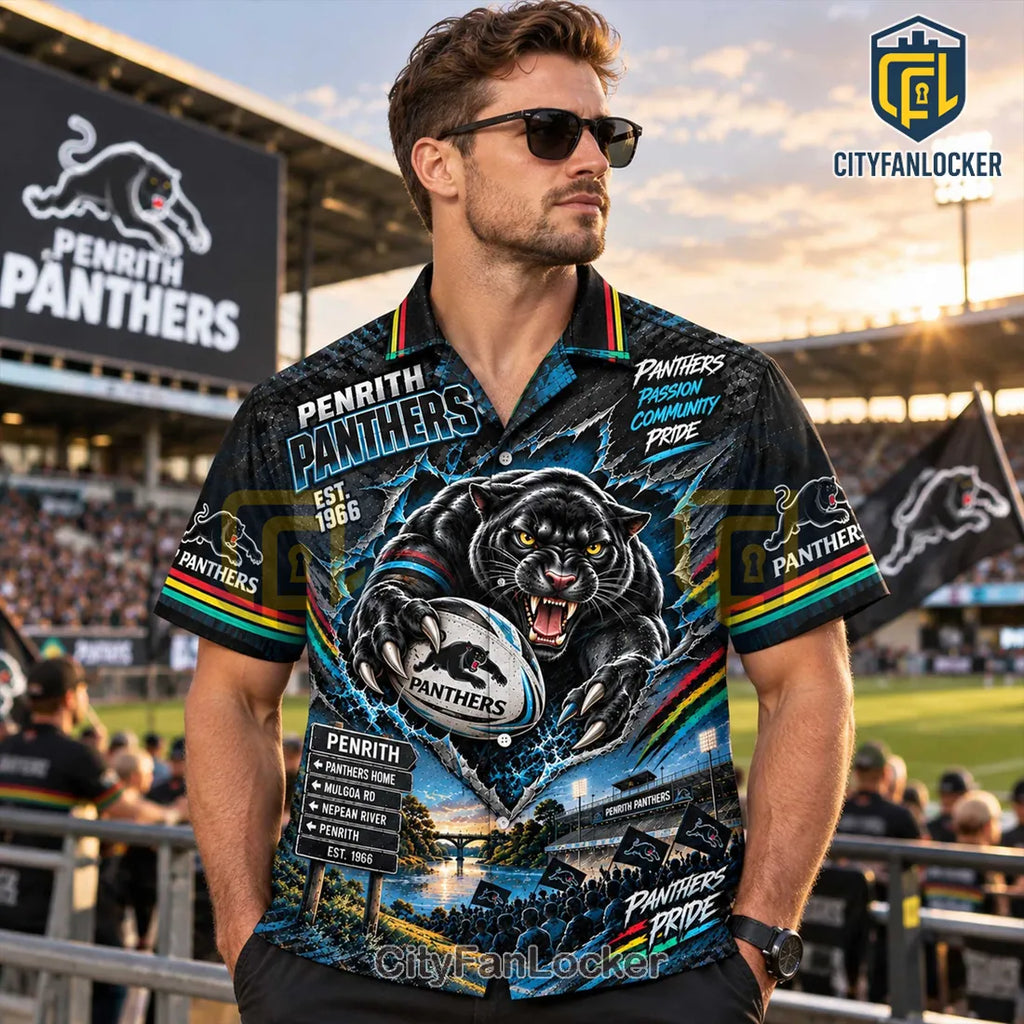 Penrith Panthers Mascot Black Hawaiian Shirt
