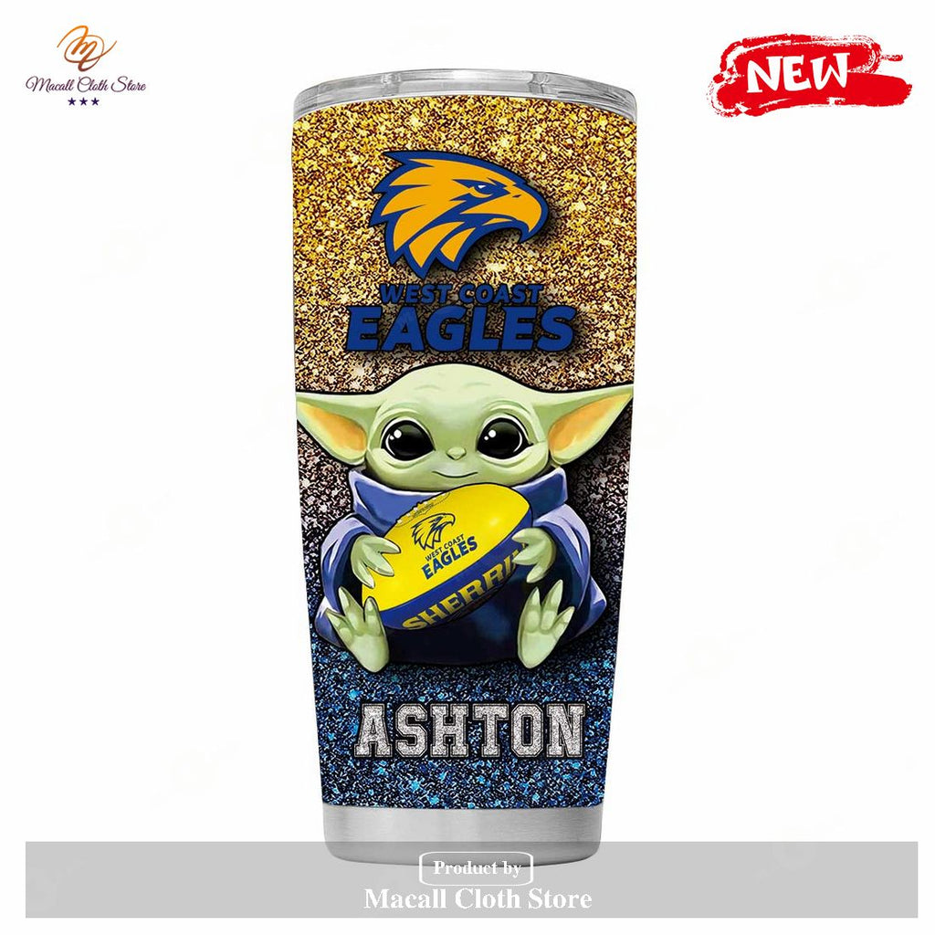 Personalized AFL West Coast Eagles Baby Yoda Gift For Yoda Fans Tumbler
