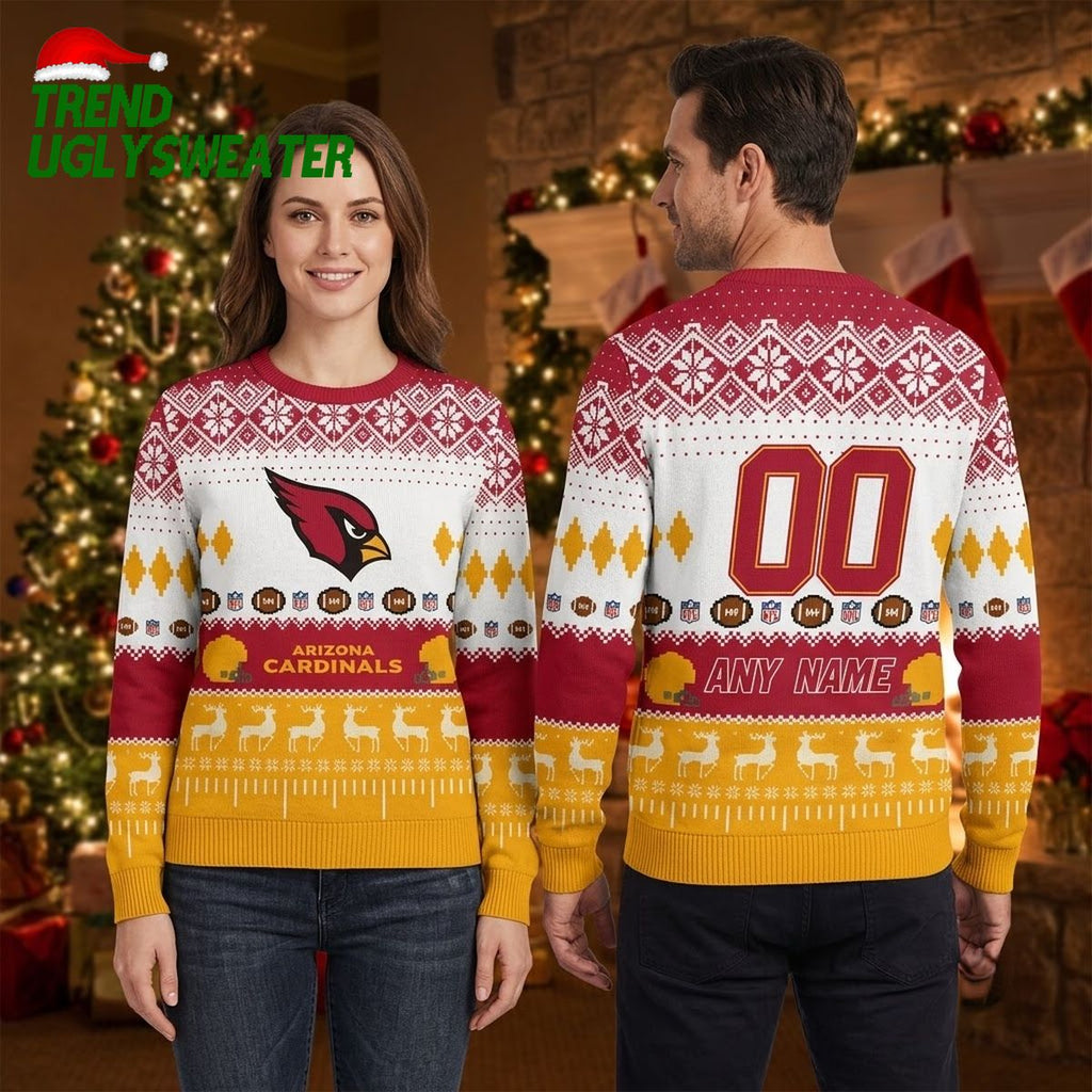 Personalized Arizona Cardinals Football Field Custom Name And Number Ugly Christmas Sweater