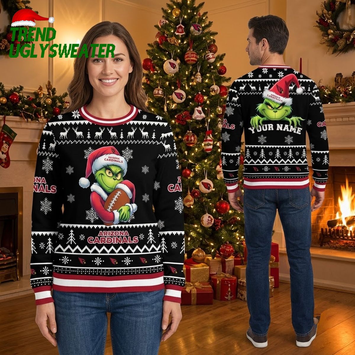 Personalized Arizona Cardinals Grinch Football Custom Name Ugly Christmas Sweater