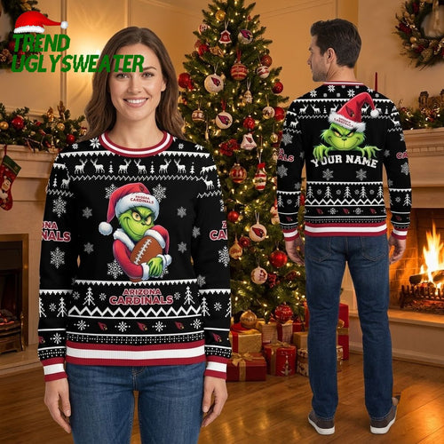 Personalized Arizona Cardinals Grinch Football Custom Name Ugly Christmas Sweater