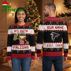 Personalized Atlanta Falcons Feathered Mascot Custom Name Ugly Christmas Sweater