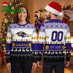 Personalized Baltimore Ravens Football Field Custom Name And Number Ravens Fan Gift Ugly Christmas Sweater