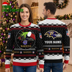 Personalized Baltimore Ravens Grinch Hands Custom Name Ugly Christmas Sweater