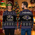 Personalized Baltimore Ravens Snowflake Logo Custom Name Ugly Christmas Sweater