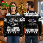 Personalized Baltimore Ravens Snowy Sleigh Logo Custom Name Ugly Christmas Sweater