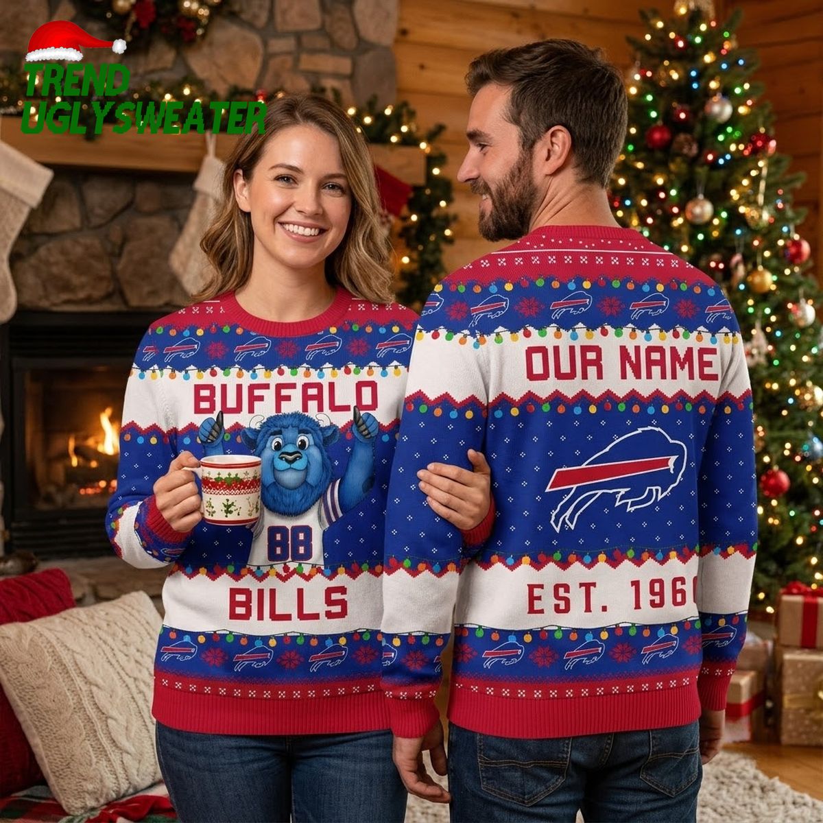 Personalized Buffalo Bills Mascot Custom Family Name Ugly Christmas Sweater